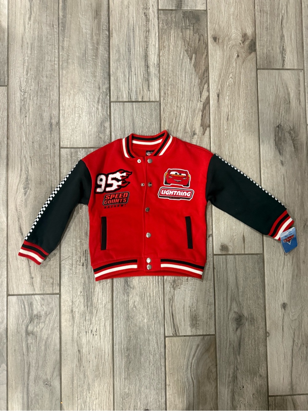 Disney Red and Black Lightning McQueen Varsity Jacket